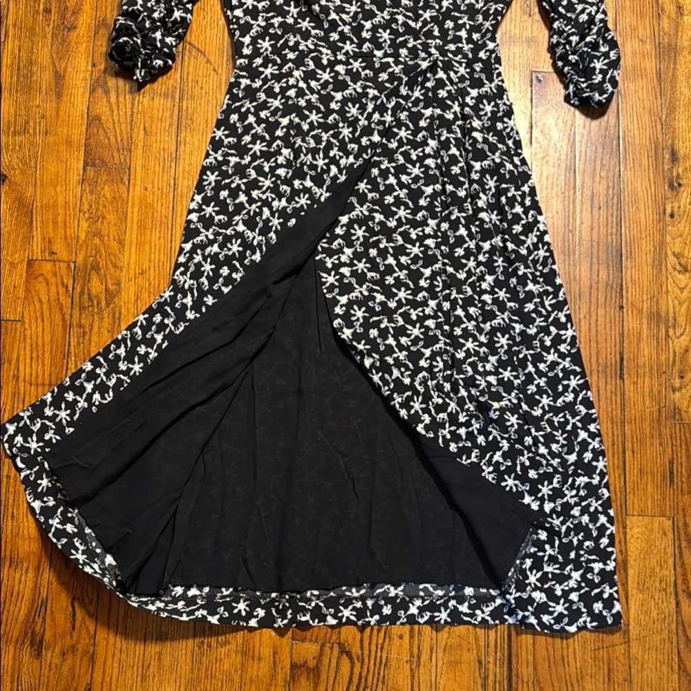 BA&SH Women's Coachella VNeck Black White Floral Midi Dress Fawn Dove Print SZ 1 - Picture 6 of 14